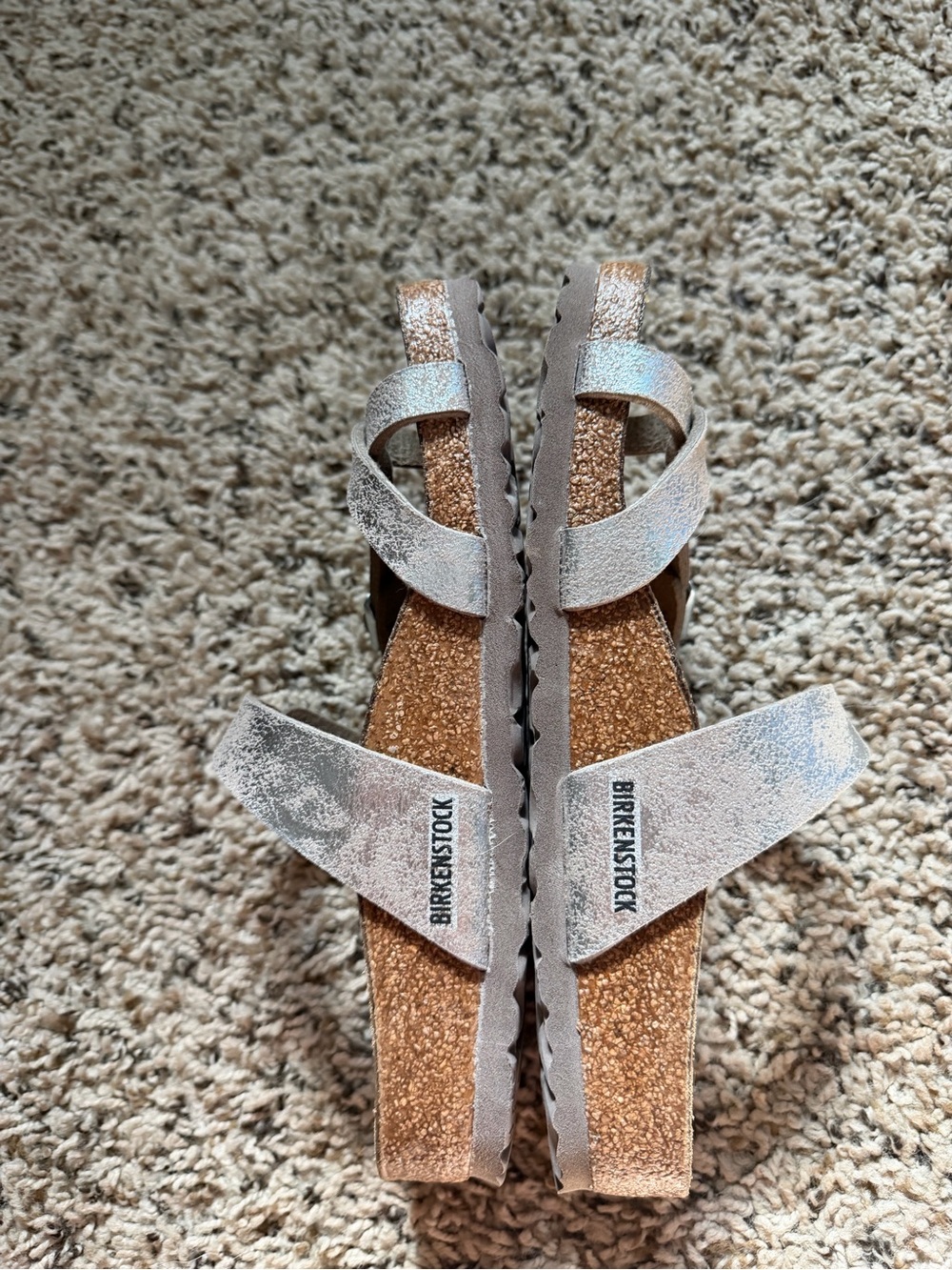 Birkenstock Kids Metallic Silver Dual-Strap Sandals